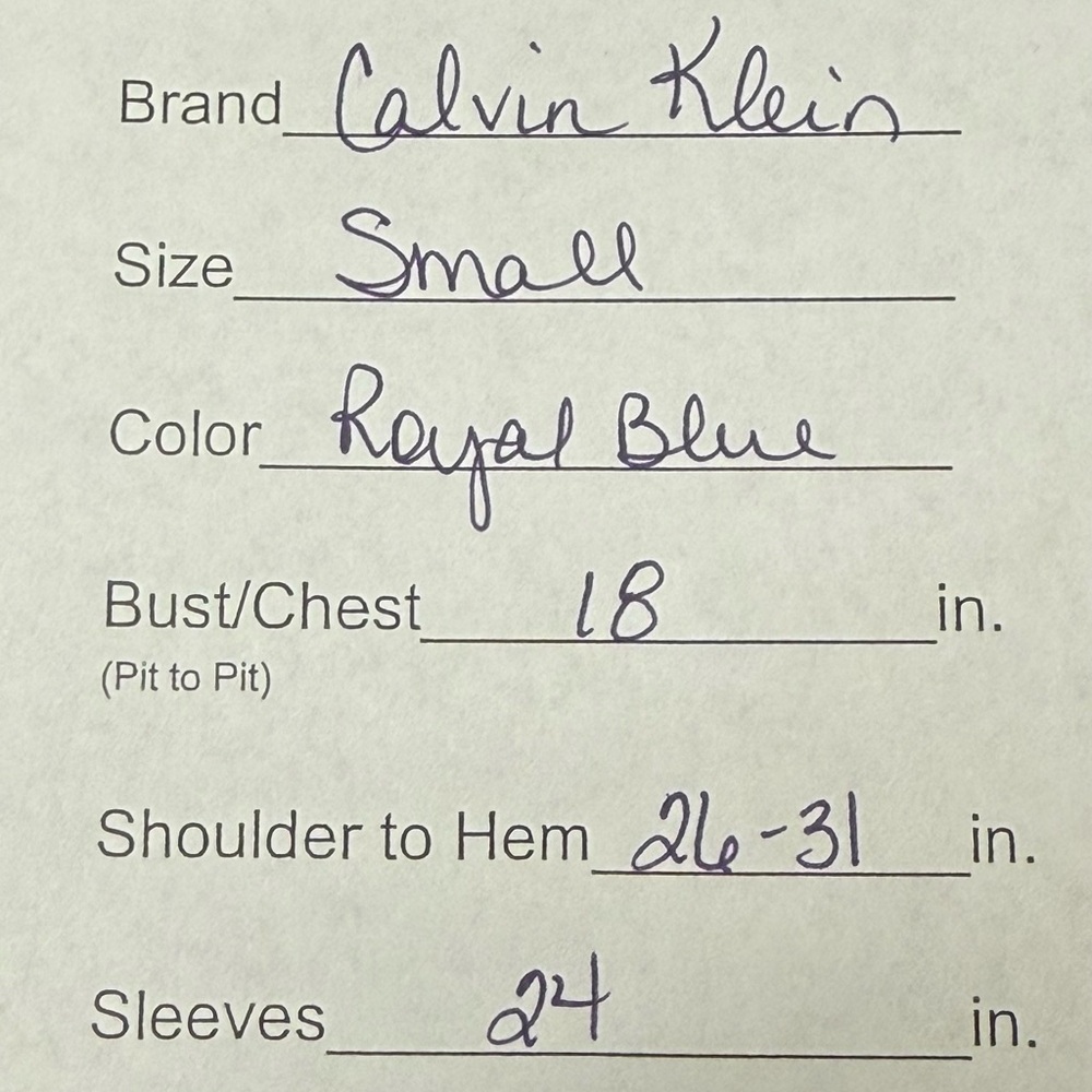 Calvin Klein Royal Blue Long Sleeve Stretch Knit Top Women’s Small Classic Tee - Picture 9 of 9